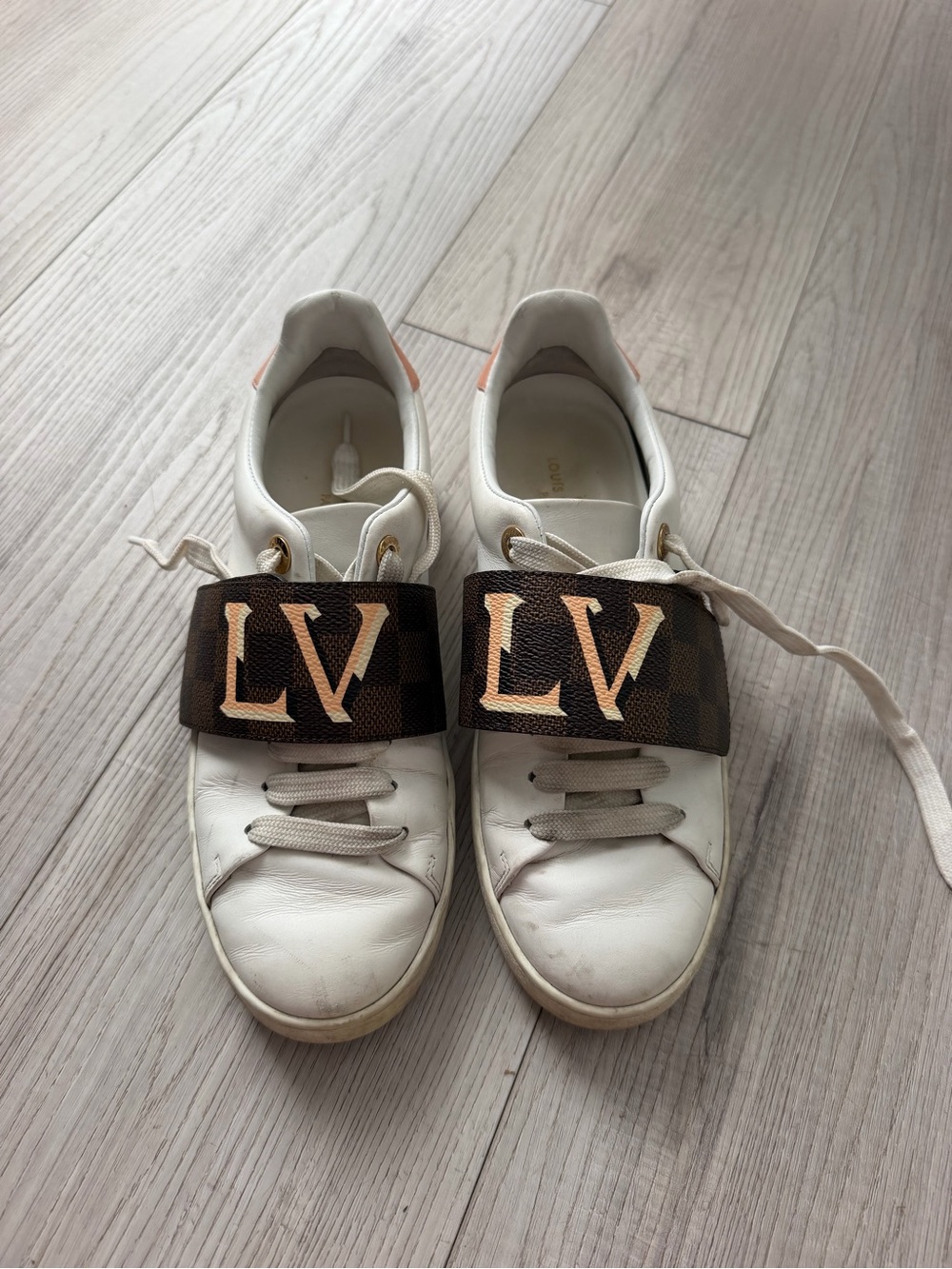 Louis Vuitton White Leather Sneakers with Brown Monogram LV Strap